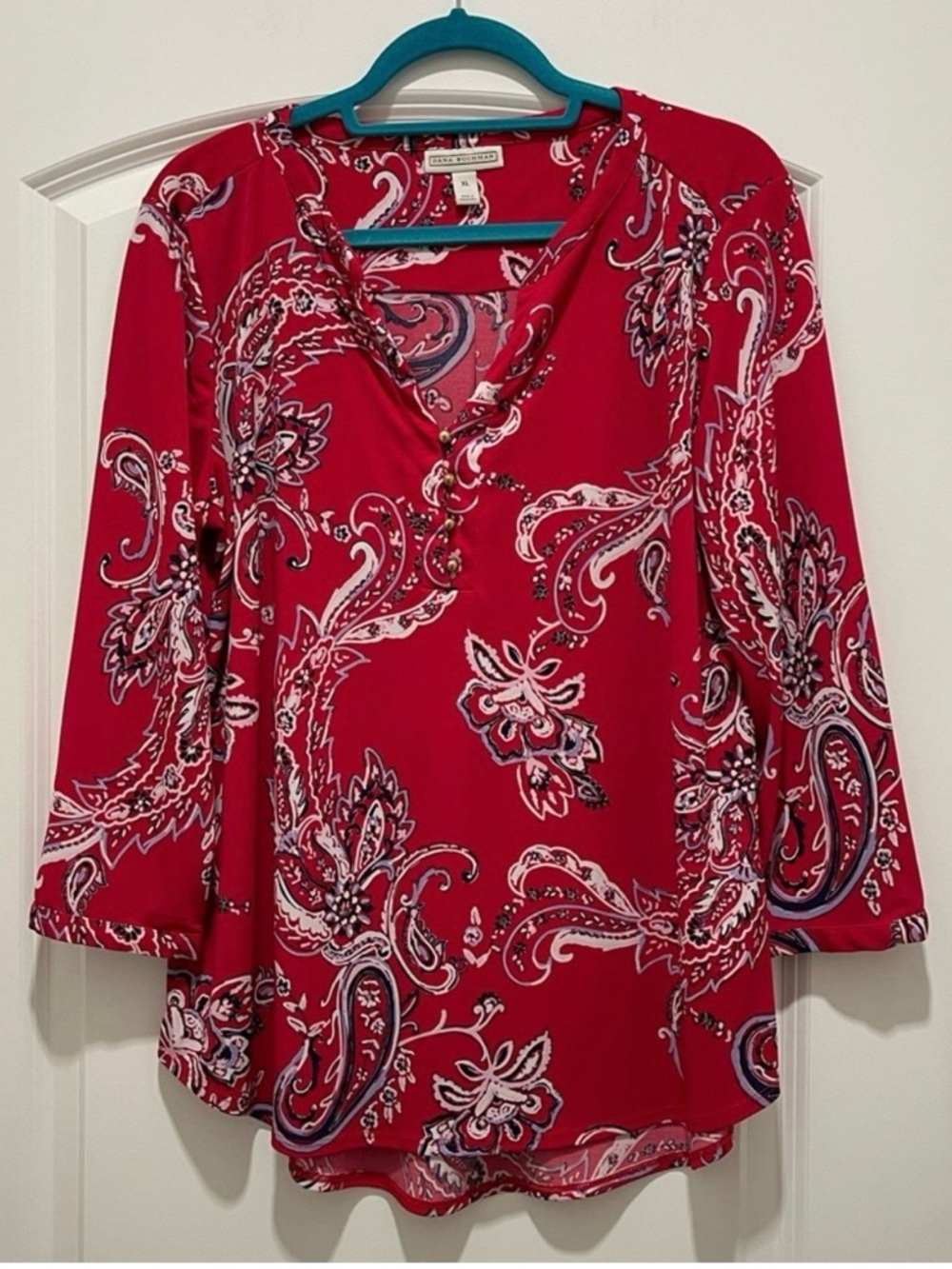Red Paisley V-Neck Tunic Blouse